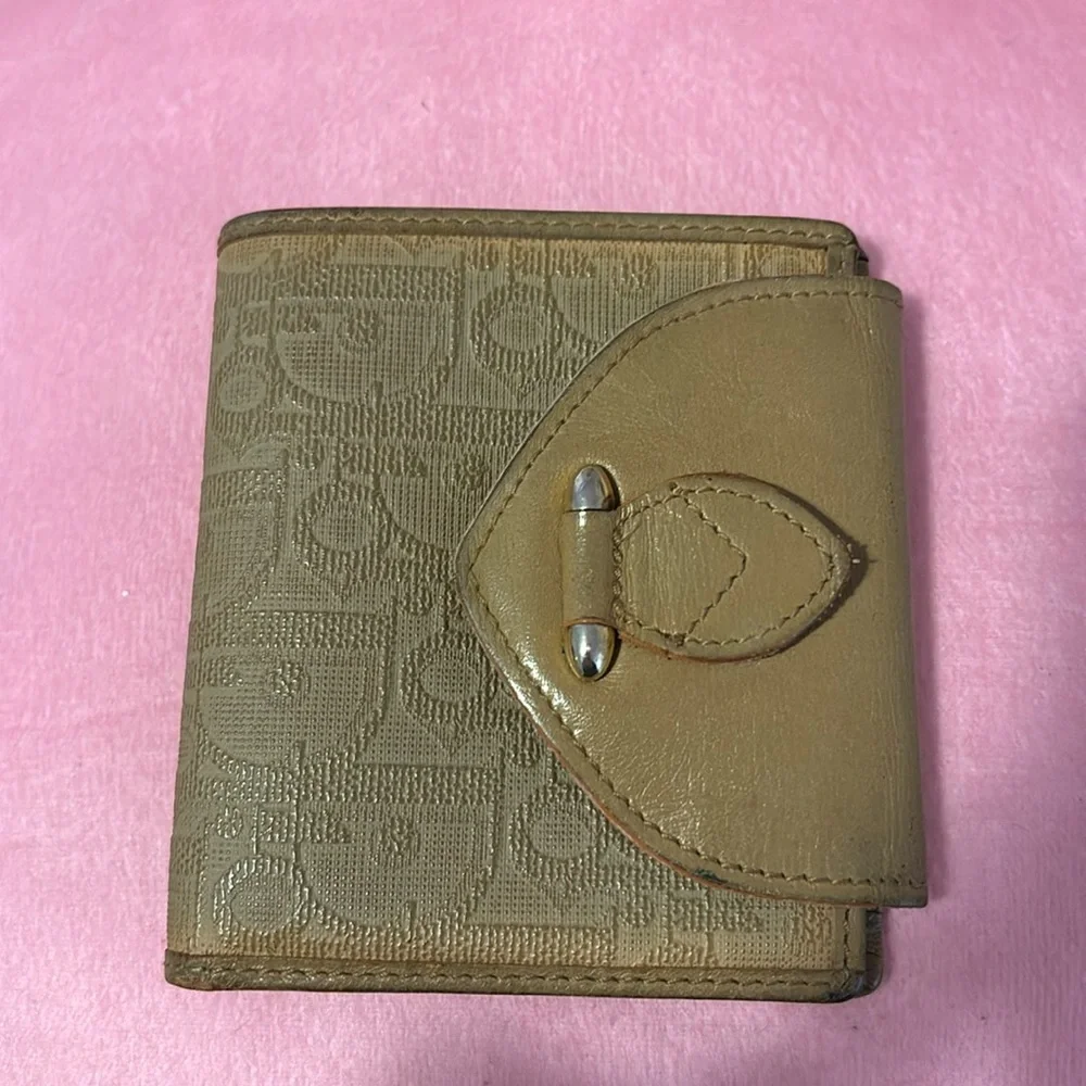 Christin Dior Tan Compact Wallet with wallet snap